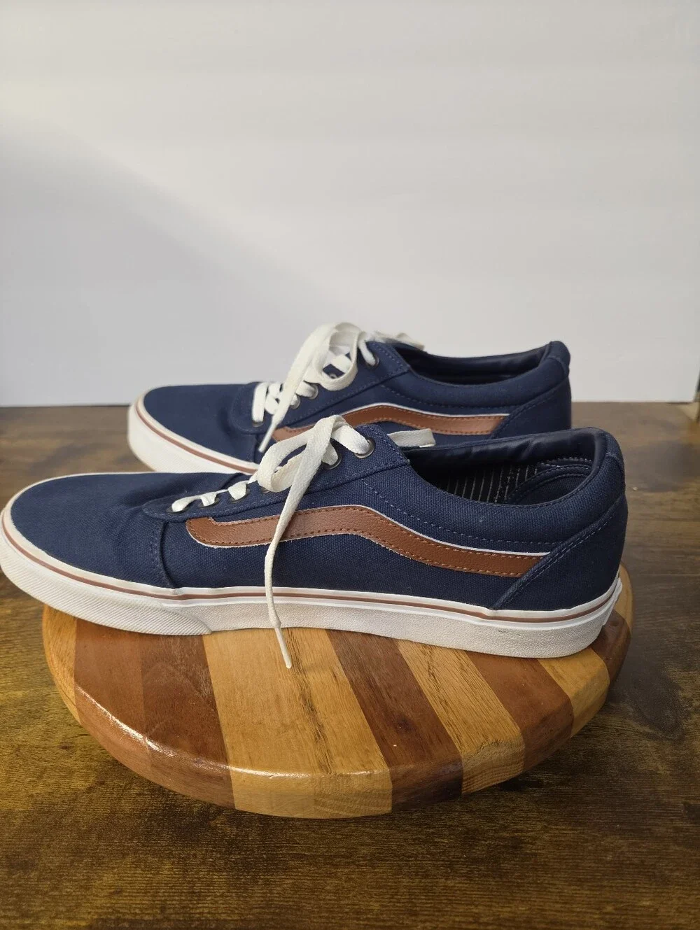 Classic Navy Canvas Men's Sneakers with Brown Accent Mens 9.5